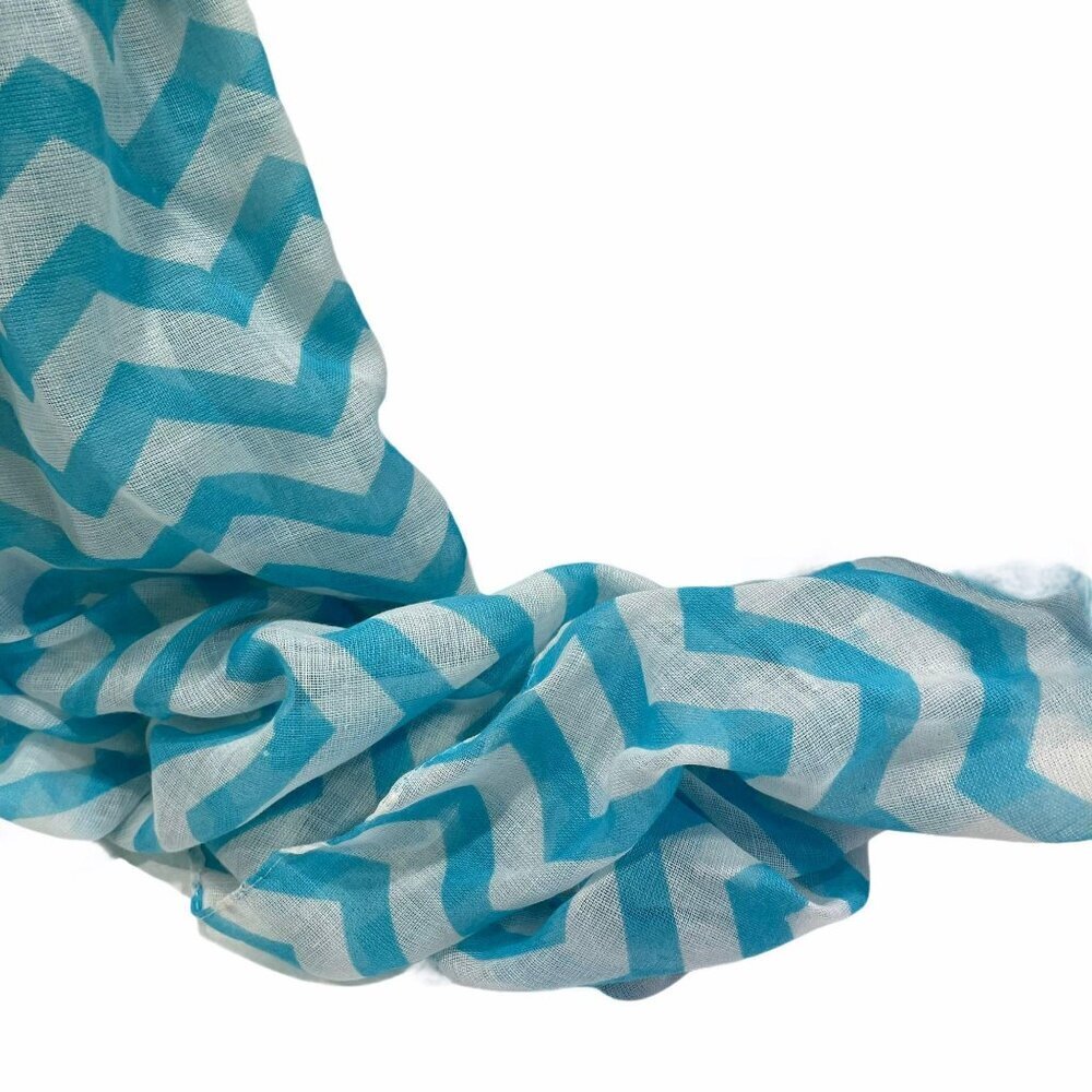 Infinity Scarf Wrap Teal Blue Aqua White Chevron 60"